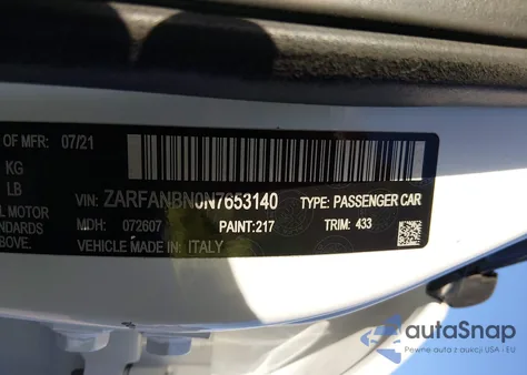 2022 Alfa Romeo Giulia Ti Awd z USA, uszkodzony, nr VIN ZARFANBN0N7653140